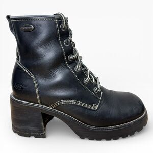 Vtg 90s Skechers Chunky Lace Up Black Platform Combat Boots Size 8 CyberGoth Y2K
